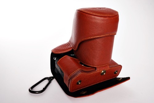 Genuine Real Leather Full Camera Case Bag for Olympus OMD EM5 II M2 Brown Open - Picture 3 of 9