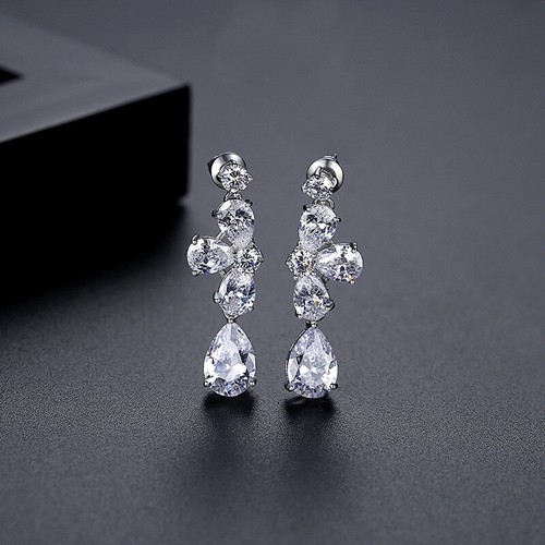 Nuevos pendientes para mujer enchapados en oro estilo moda flor circón blanco - Imagen 7 de 7