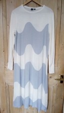 Marimekko X Uniqlo Knit Jumper Dress Large Wool Blend Midi Long Sleeve Wave Grey