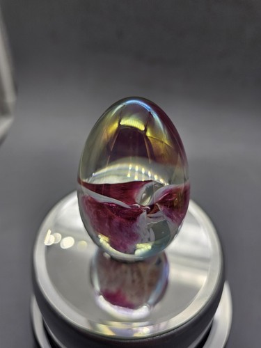 Art Glass Hand Blown Egg Paperweight MSH 88 Iridescent Flower Vtg 2.5" - Picture 2 of 11