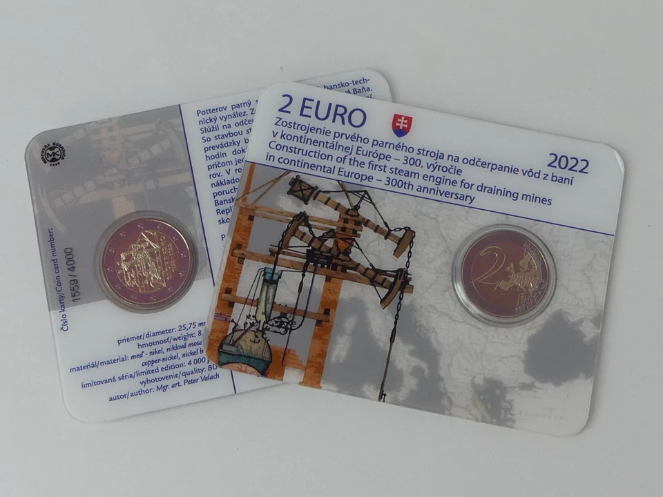 SLOWAKEI 2022 2 EURO MÜNZE COIN ST BU - DAMPFMASCHINE FÜR PUMPEN - COINCARD - Bild 1 von 4