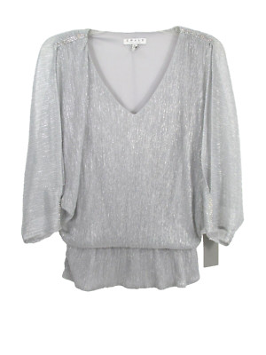 NWT CHAUS Blouson Blouse Women Small Gray Metallic Dolman Cold Shoulder Sleeve