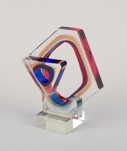 Tiozzo & Ferro per Murano. Scultura cubista in vetro artistico. Unico. Datato... - Foto 5 di 9