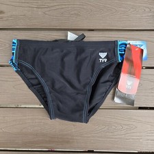TYR Men's Durafast Sunset Beach Splice Blue/black Swim Racer Brief SZ 28 New