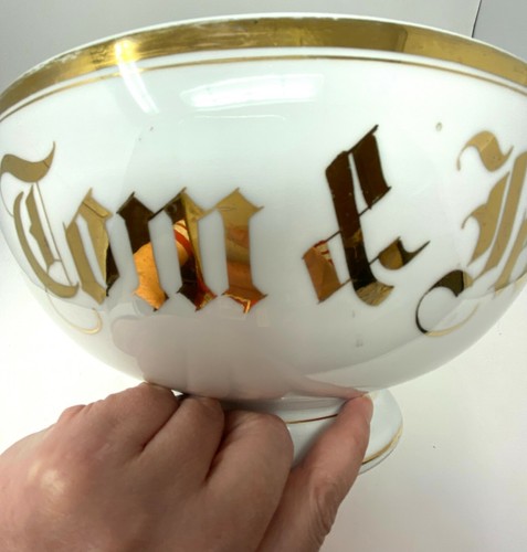 Antique Joseph Schachtel JS Germany Tom & Jerry Punch Bowl Gold Cream Christmas - Picture 4 of 12