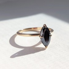 14K Gold Marquise Black Onyx Ring Handmade Statement Bridal Band Gift Women