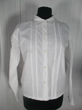 OLD white linen and cotton short blouse embroidered collar and front 46 xxl