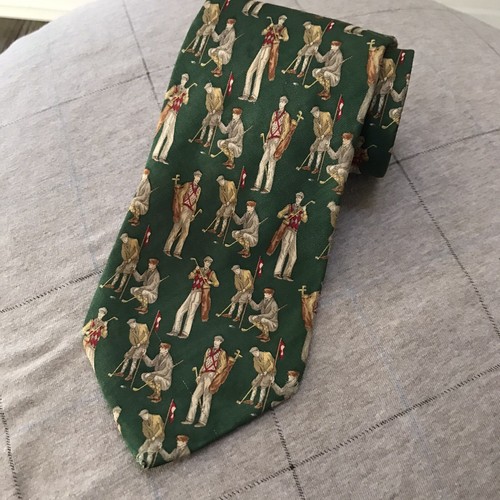 BURBERRY'S tie 100% SILK,Hand Made in ITALY, Green, Gold Golf Luxury Necktie