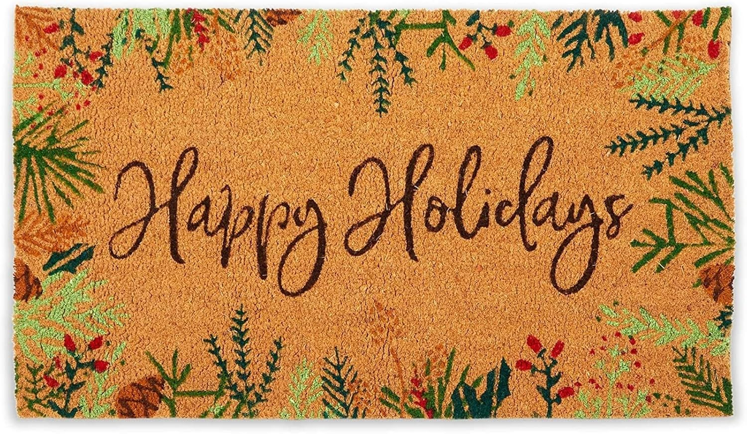 Happy Holidays Coco Coir Non Slip Christmas Doormat for Outdoor Entrance, Christ