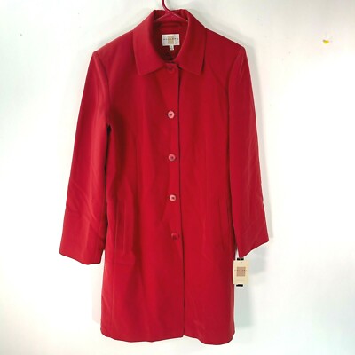Gallery Womens Lipstick Red Water Repellent Lined Long Trench Coat Size Small
