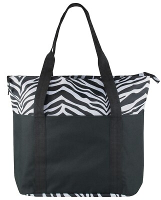 Large Zippered Tote Bag with Animal Zebra Print Front Pocket Weekender Overnight