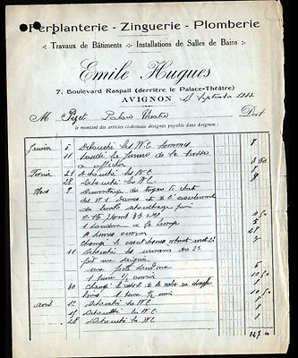 AVIGNON (84) FERBLANTERIE ZINGUERIE PLOMBERIE ''Emile HUGUES'' 1933