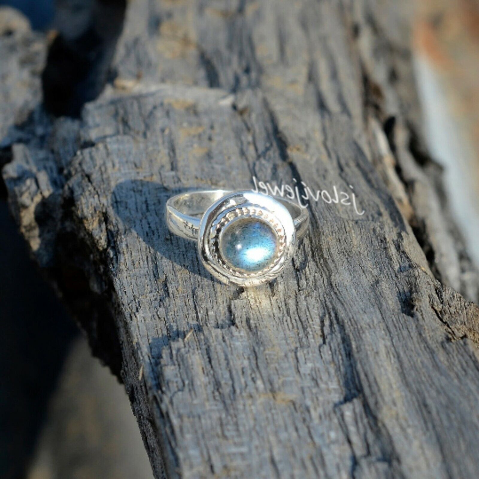 Bague Unique En Argent Sterling 925 Avec Labradorite Bleu - Pierre Naturelle - Fait Main - Neuf Sans Emballage