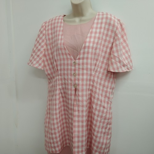 Kathie Lee Dress Womens Size 16W Pink White Plaid Short Sleeve Retro Ladies - Picture 6 of 11