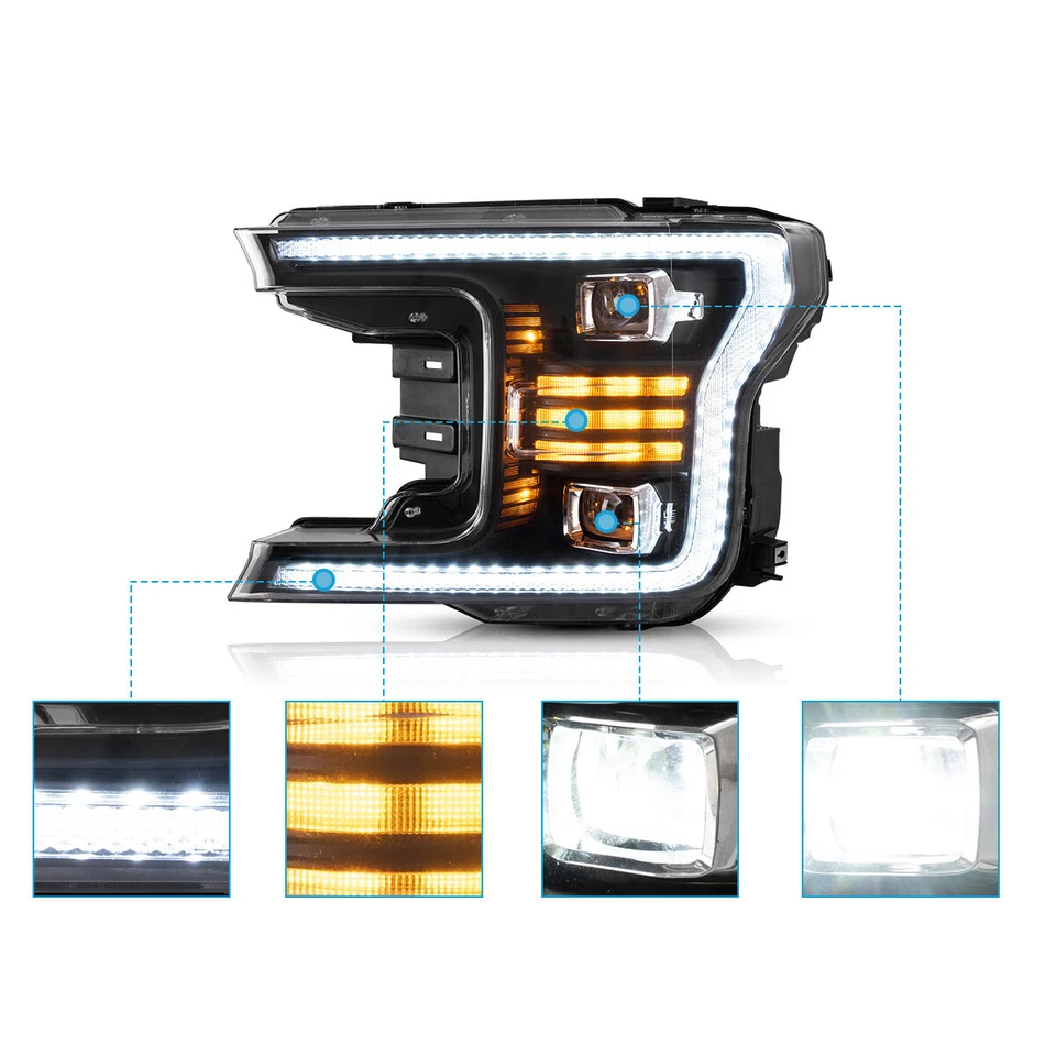 For 2018-2020 Ford F150 LED Bar DRL Projector Headlight Front Lamps F-150 LH &RH - Image 4 of 4