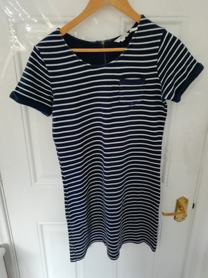Fat Face Size 8 Shift Dress Navy Blue White Stripe Stretchy Pocket Detail