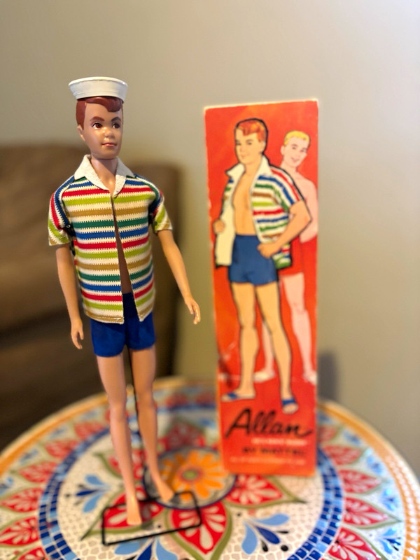 Mattel Allan Vintage 1960s Fashion Doll Striped Shirt Blue Shorts Hat w/ Box
