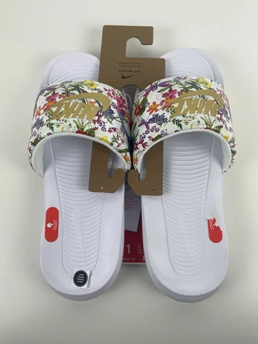 Nike Victori One Slides donna taglia 11 bianco floreale oro logo comfort DZ6249 100