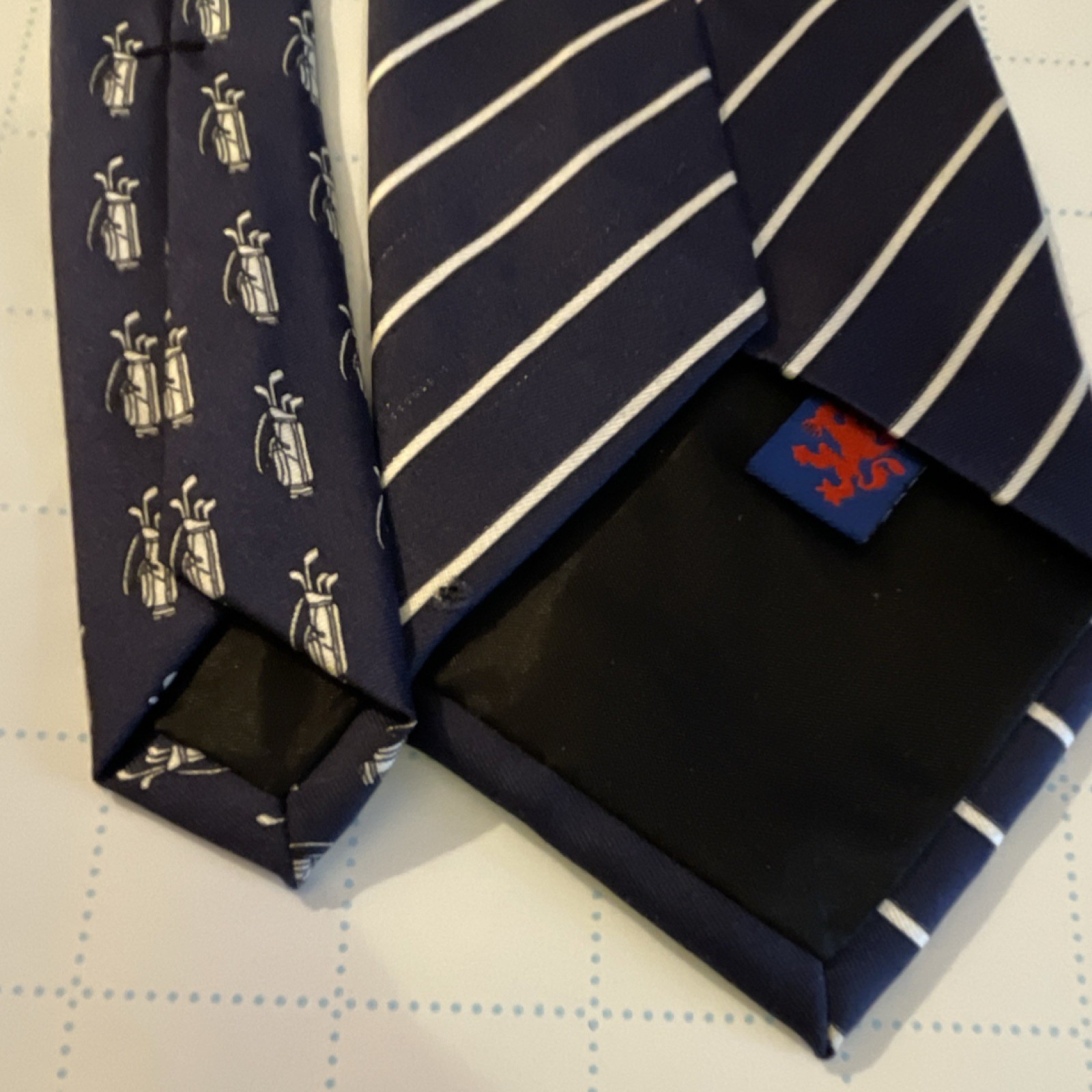 Tommy Hilfiger Men's Navy White Striped Silk Tie Golf Designer thumbnail 7