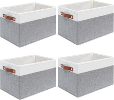 Large 4-Pack Fabric Storage Baskets with Handles - White  Grey, 15"x13"x13