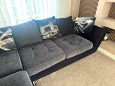 Grey/Black Fabric L-Shaped Corner Sofa Chaise Sectional w/ Cushions 220x200