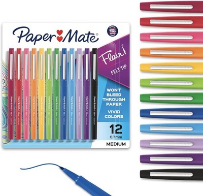 Paper Mate Flair Felt Tip Pens, Medium Point (0.7mm), 12 Count For Arts & Crafts
