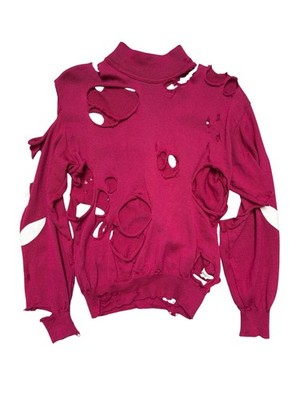 Vintage MOSCHINO C&C Cut Out Sweater Jardini Fucshia Tulip Applique Small