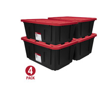  Pack of 4 Hyper Tough 27 Gallon Large Storage Bin with Snap Lid, Black and Red