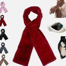 Pull Through Scarf New Faux-Fur With Hidden Zipper Pocket for Women
