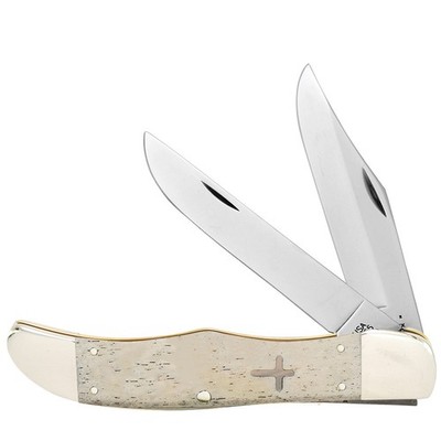 CASE XX KNIVES SMOOTH NATURAL BONE LARGE FOLDING HUNTER W/CROSS SHIELD 5 1/4''