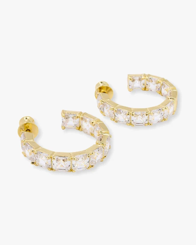 Brincos de diamante simulado tom dourado Melinda Maria The Queen's Hoops 1" novo - Imagem 2 de 4