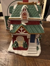 VINTAGE SPODE PORCELAIN CHRISTMAS TREE VILLAGE TRAIN STATION COOKIE JAR ENGLAND