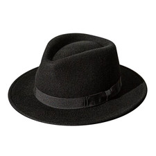 Black Wool Felt Fedora Hats With Ribbon Wide Brim Church Hat For Men Women