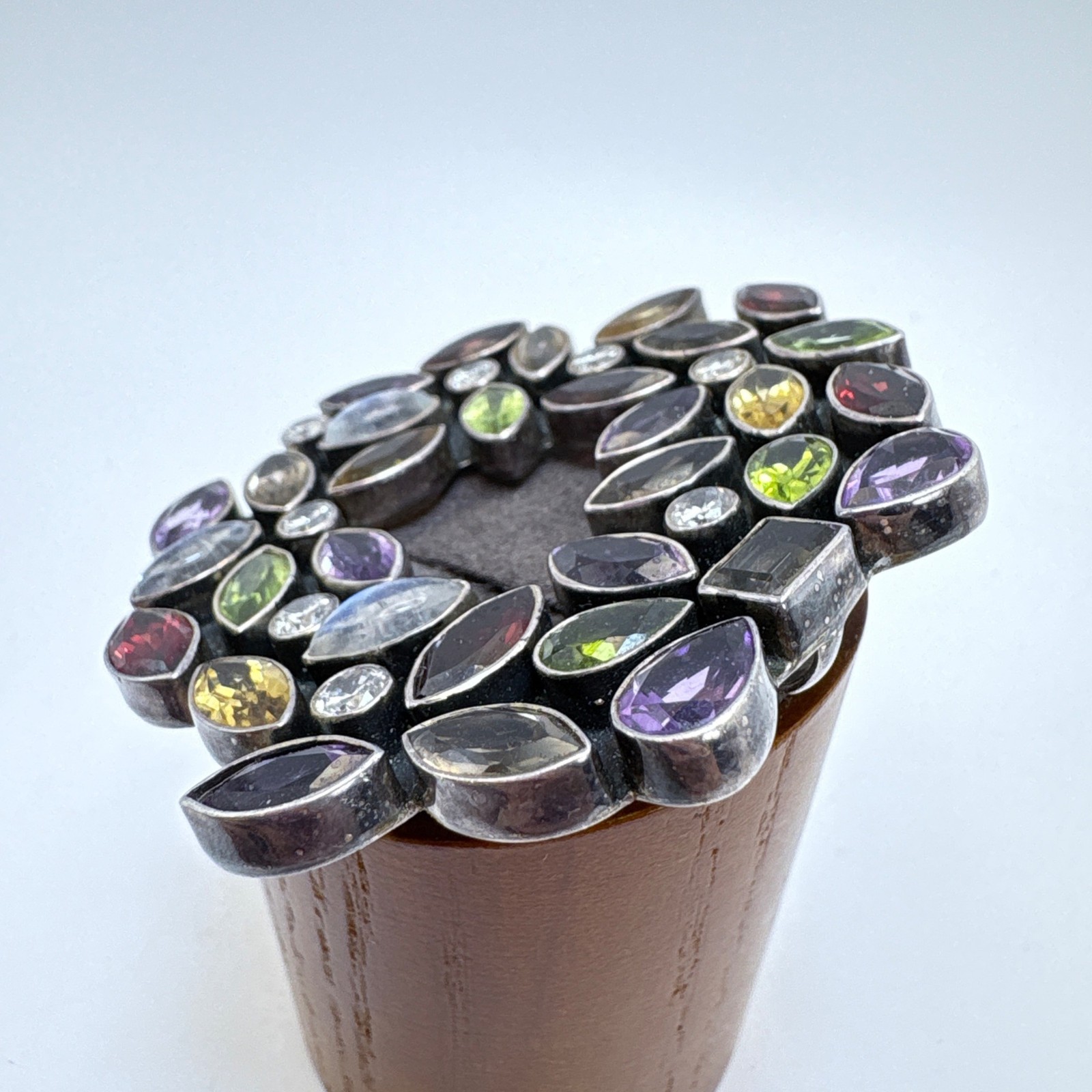 VTG Solid Sterling Silver 925 Multi-Gemstone Circ… - image 5