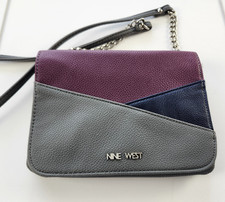 NINE WEST Crossbody Clutch Purse Colorblock Navy Blue Gray Burgundy 5.5"x7.5"