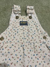 Made in USA Vintage Oshkosh Cream Corduroy Overalls With Flowers Size 9 Months