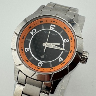 Fastrack Quartz Watch Women 50m Silver Black Orange India Analog New Battery 6''
