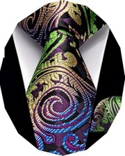 Boys Tie Silk Kids Necktie Pocket Square Set Youth Teen Neck Strap Purple Green