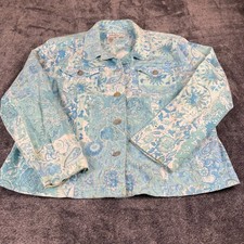 Coldwater Creek Blue Floral Paisley Patchwork Denim Style Jacket 1X H28025 Boho