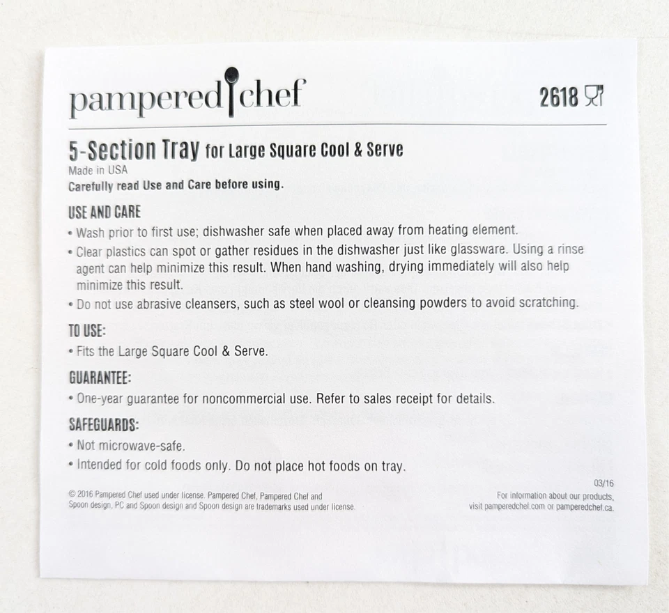 Pampered Chef 5-Section Tray Insert for Large Cool & Serve #2618 – Veggie Fruit - Image 2 of 4