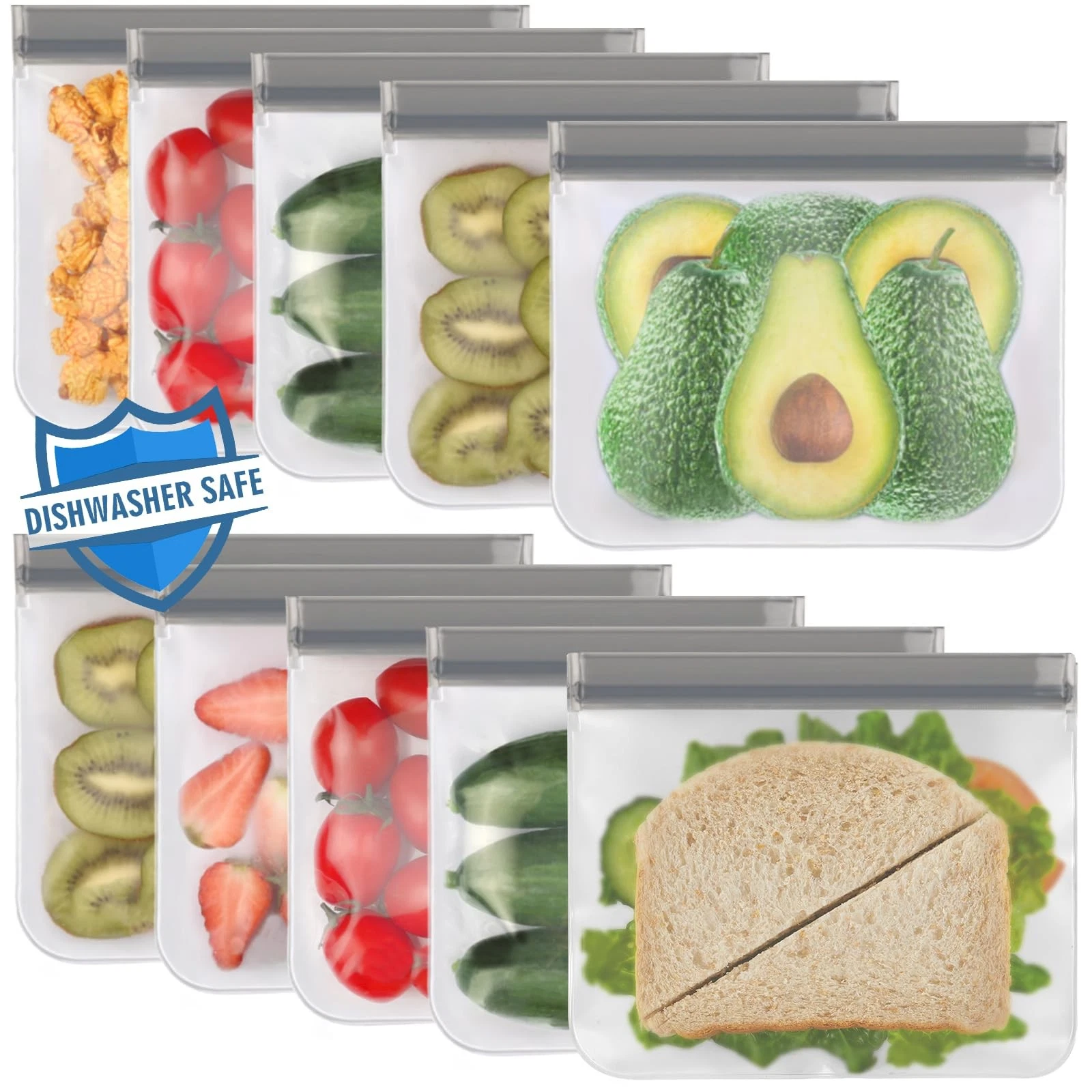 10 Pack Reusable Sandwich Bags Dishwasher Safe, BPA Free Reusable Quart Bags,...