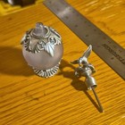 Ornate Pink Frosted Glass Perfume Bottle w/ Metal Humingbird Bird Stopper — photo 5