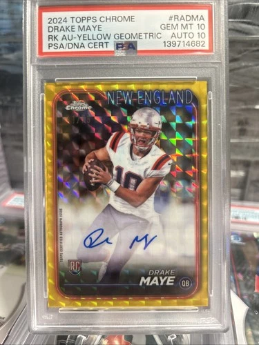2024 TOPPS CHROME RC AUTOS VARIATION YELLOW GEOMETRIC DRAKE MAYE #41/75 PSA 10