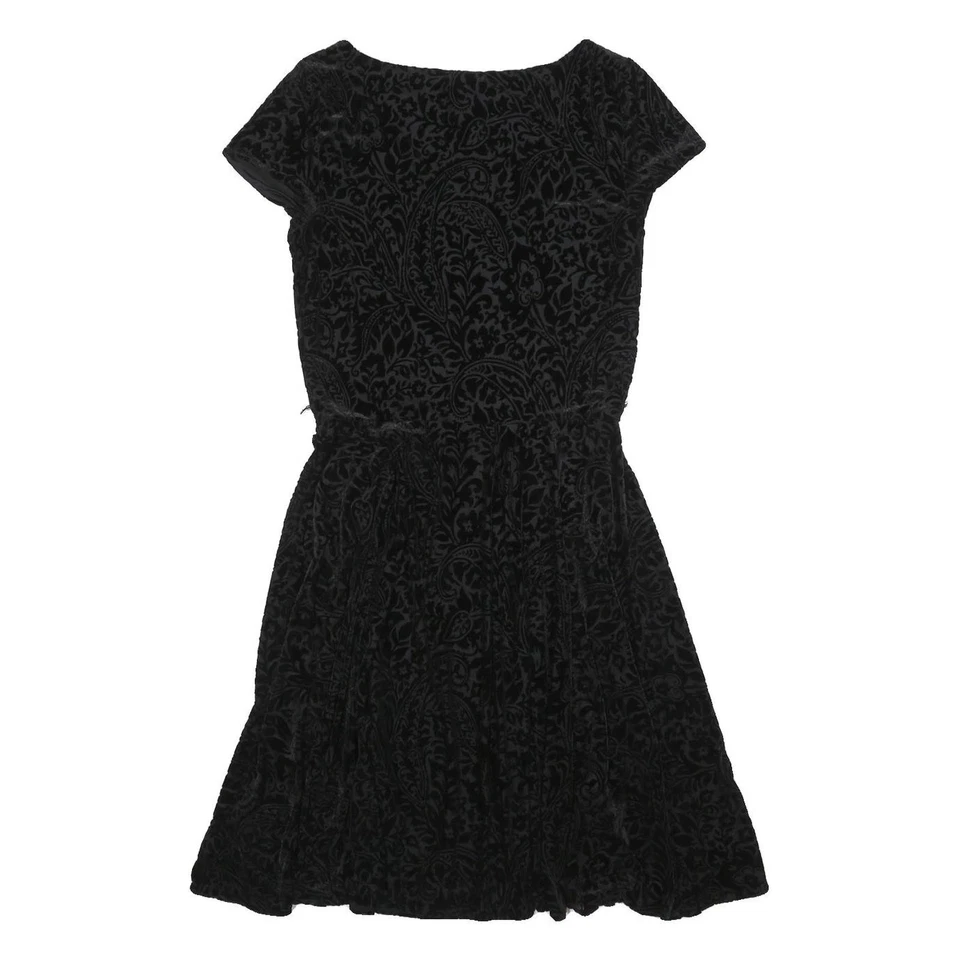 LAUREN RALPH LAUREN Mujer Negro Mezcla Poliéster Ajuste y Acampanado Terciopelo Floral Rodilla Foto 3 de 4