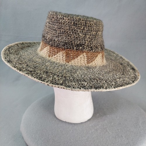 Sombrero Occidental Vintage LANA DE ALPACA Ala Media Ancha Gris y Marrón Hecho a Mano Tejido Perú - Imagen 11 de 24