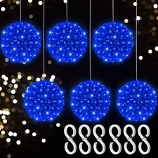 6 Pcs Outdoor Christmas Starlight Sphere 5.5 Inch Christmas Window Lights Blue