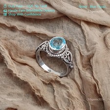 Blue Topaz Gemstone 925 Sterling Silver Handmade Jewelry Ring Gift For Love