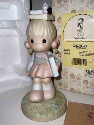 Precious Moments Figurine 110086 ''September'' Girl w/ Books & Bird Enesco 1988