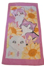 Vintage 90s Lisa Frank 3 Cats Beach Towel Jay Franco Rare Pink Purple 29x57