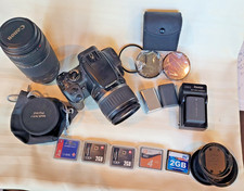 Canon EOS Rebel XTI, 18-55mm and 75-300mm Lens, 3 Batteries, 2 Cases, 5 Cards